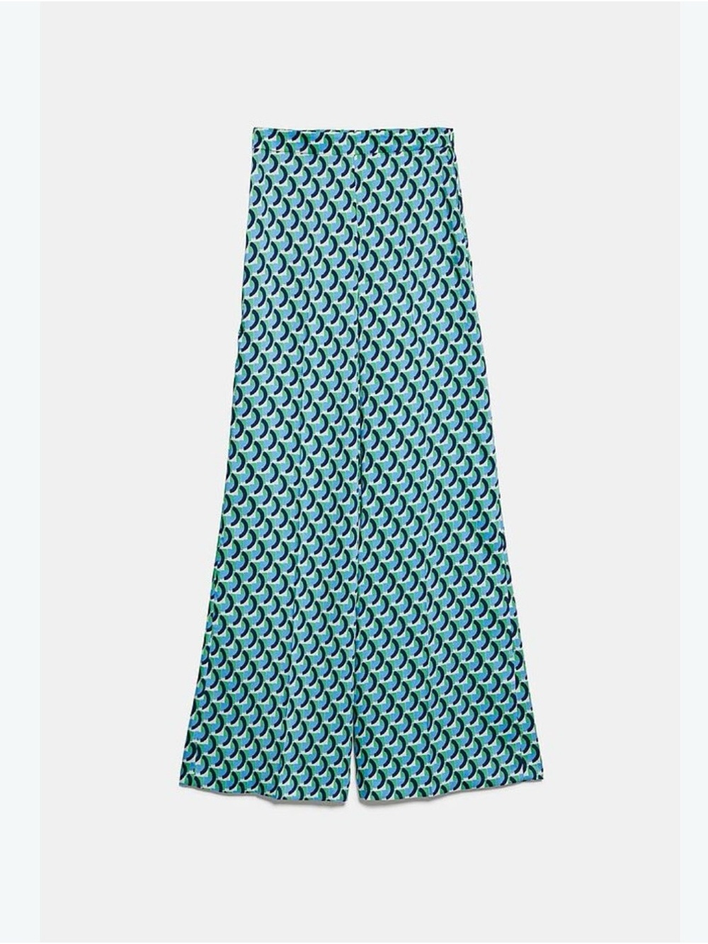 Zara Teal & Navy Geometric Wide-Leg Pants